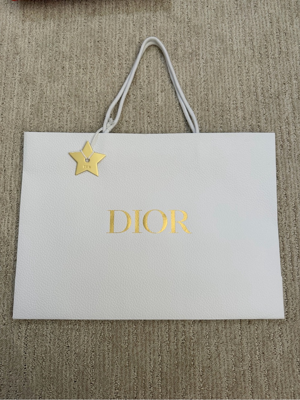 Dior White Tote with Gold Logo and Star Charm